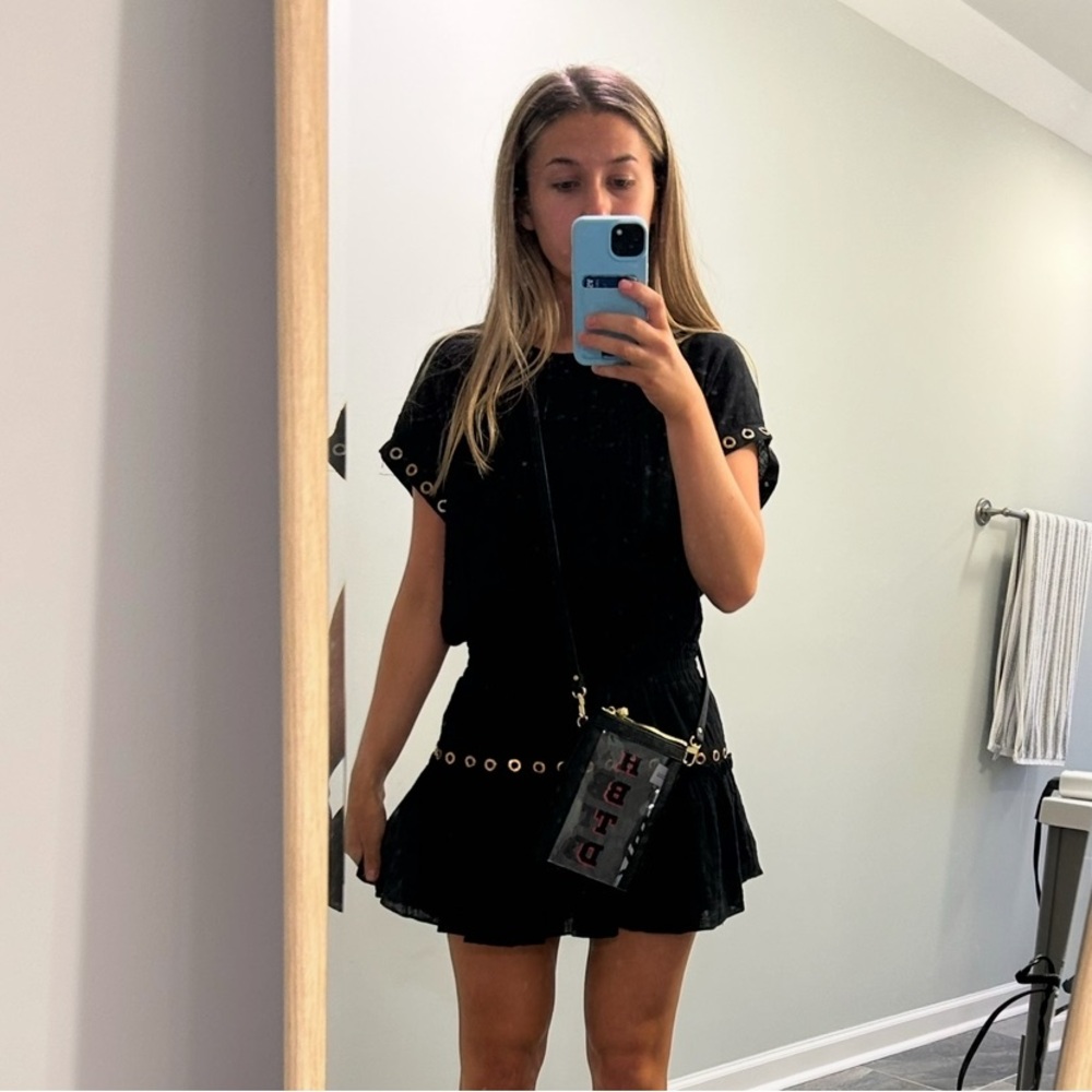 MISA los Angeles black mini dress with gold detailing